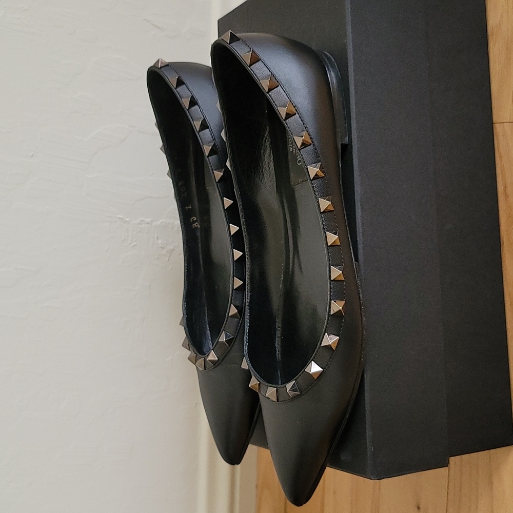 Valentino Noir Rockstud Flats 37.5 - Picture 3 of 8